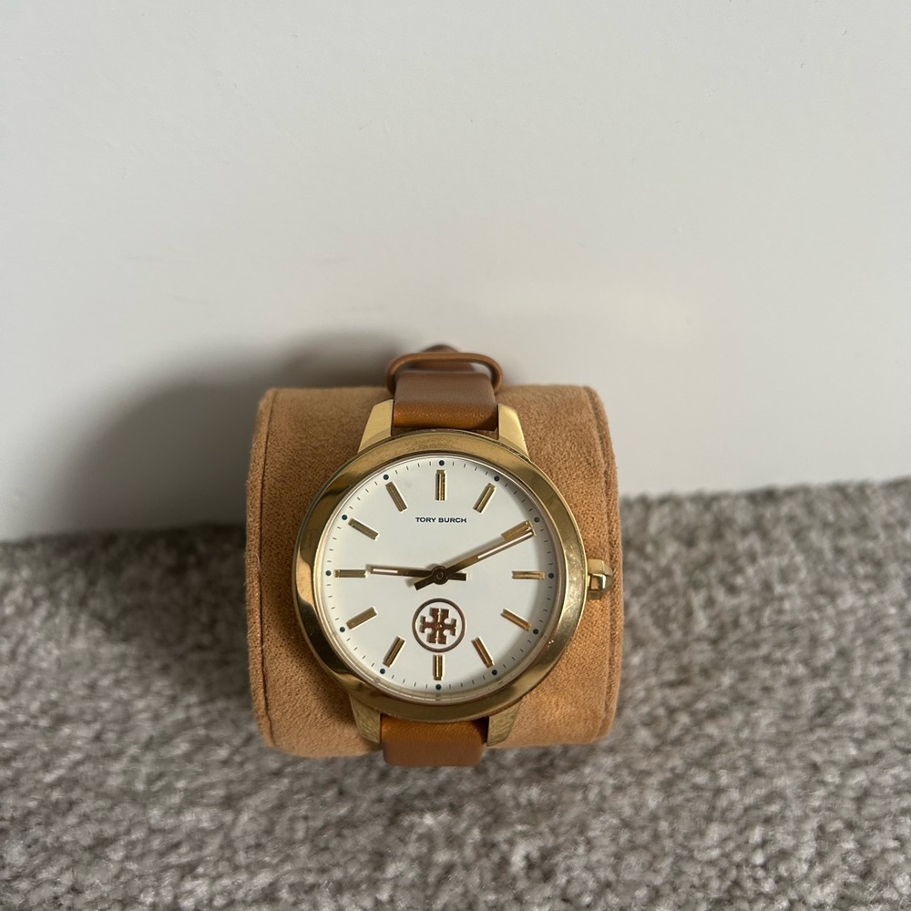 Tory Burch Collins Leather Watch Brown/Gold TBW1202